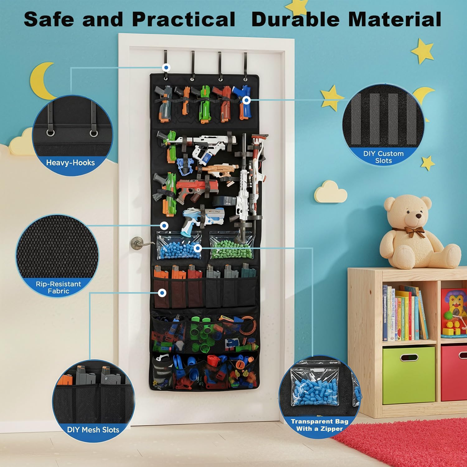 66.9 inches long and 23.6 inches wide door organizer in use