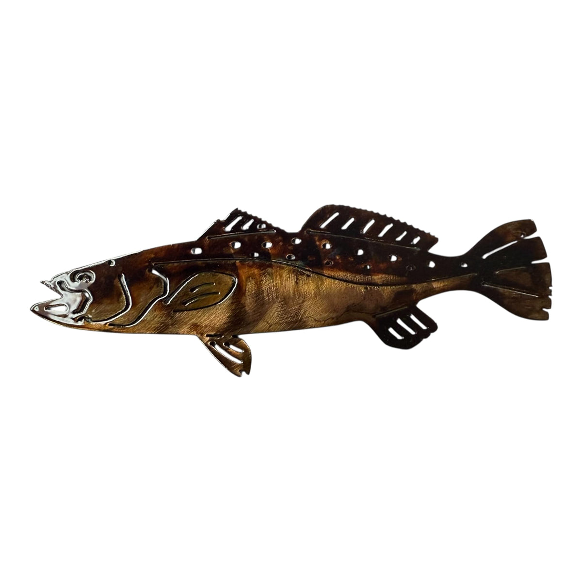 Speckled trout metal wall art decor copper bronze plating 11 1/2 x 5 inches