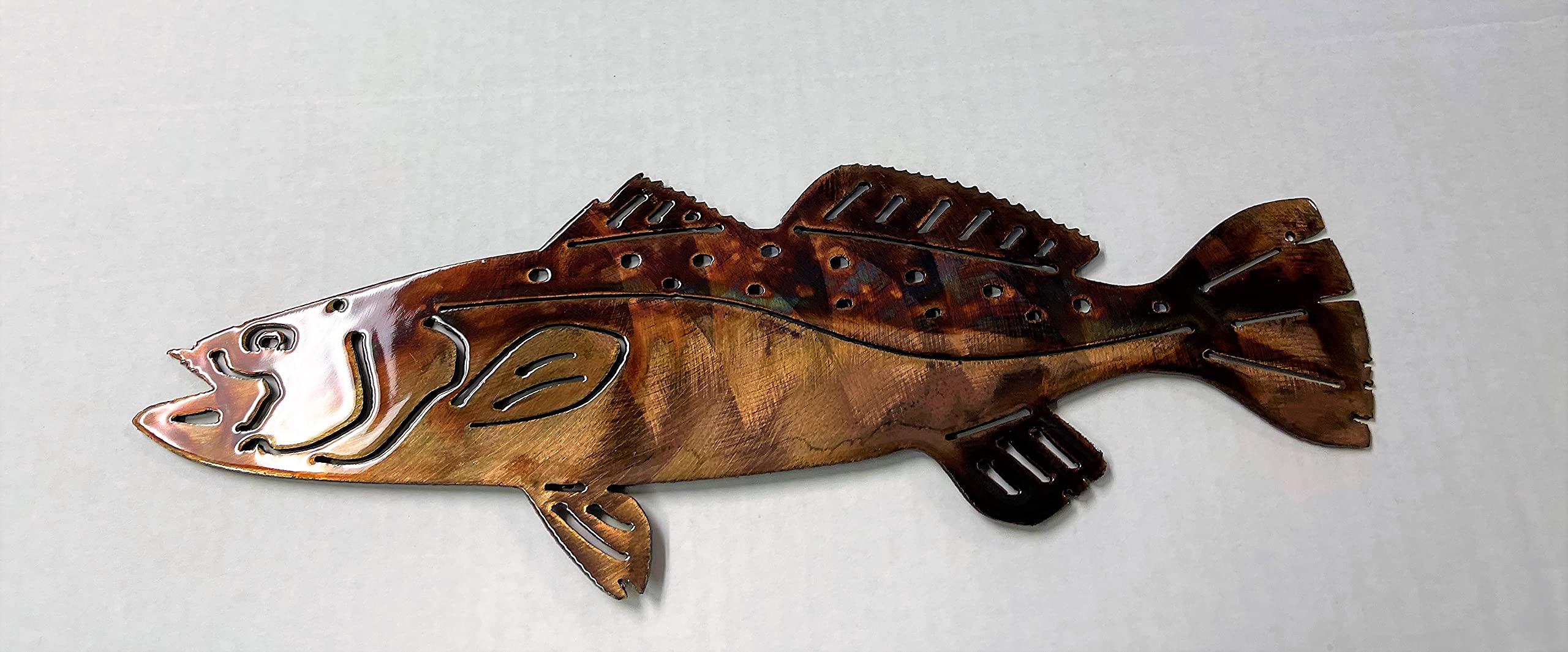 Copper and bronze plated trout wall art decor size 11 1/2 x 5 inches