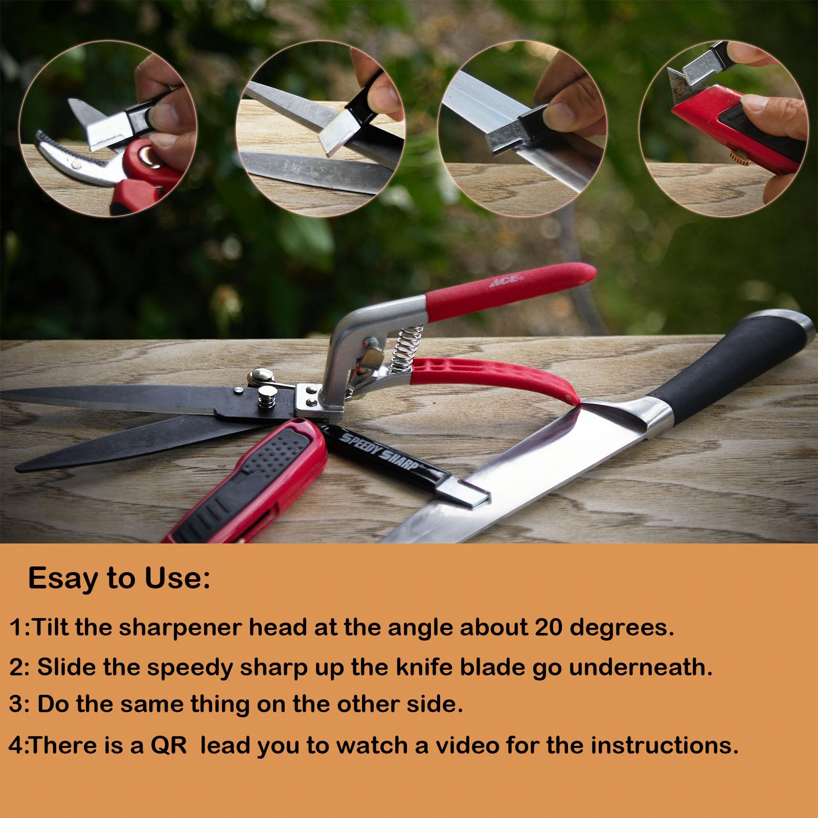 Speedy Sharp knife sharpening tool packaging QR code