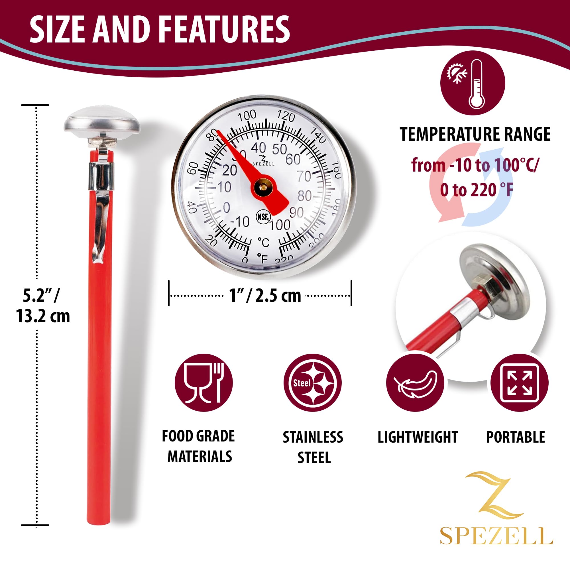 Pocket thermometer with 1 inch staineless dial for quick checks