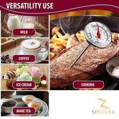 Milk frothing and beverage use with Spezell thermometer