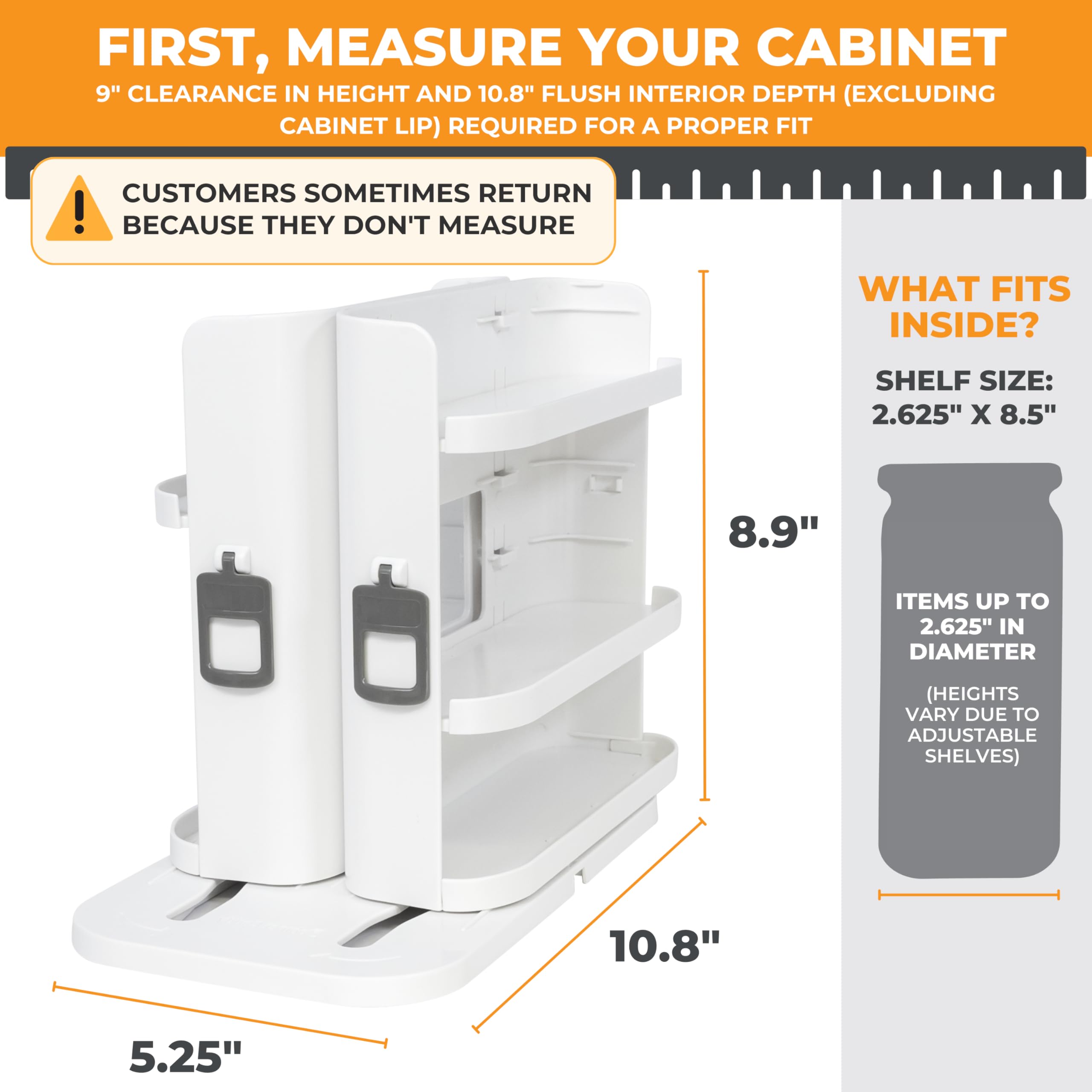 Adjustable shelves on Cabinet Caddy SNAP