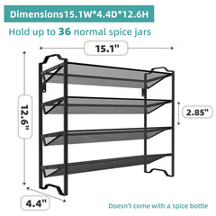 Black metal mesh four-tier spice rack for kitchen storage