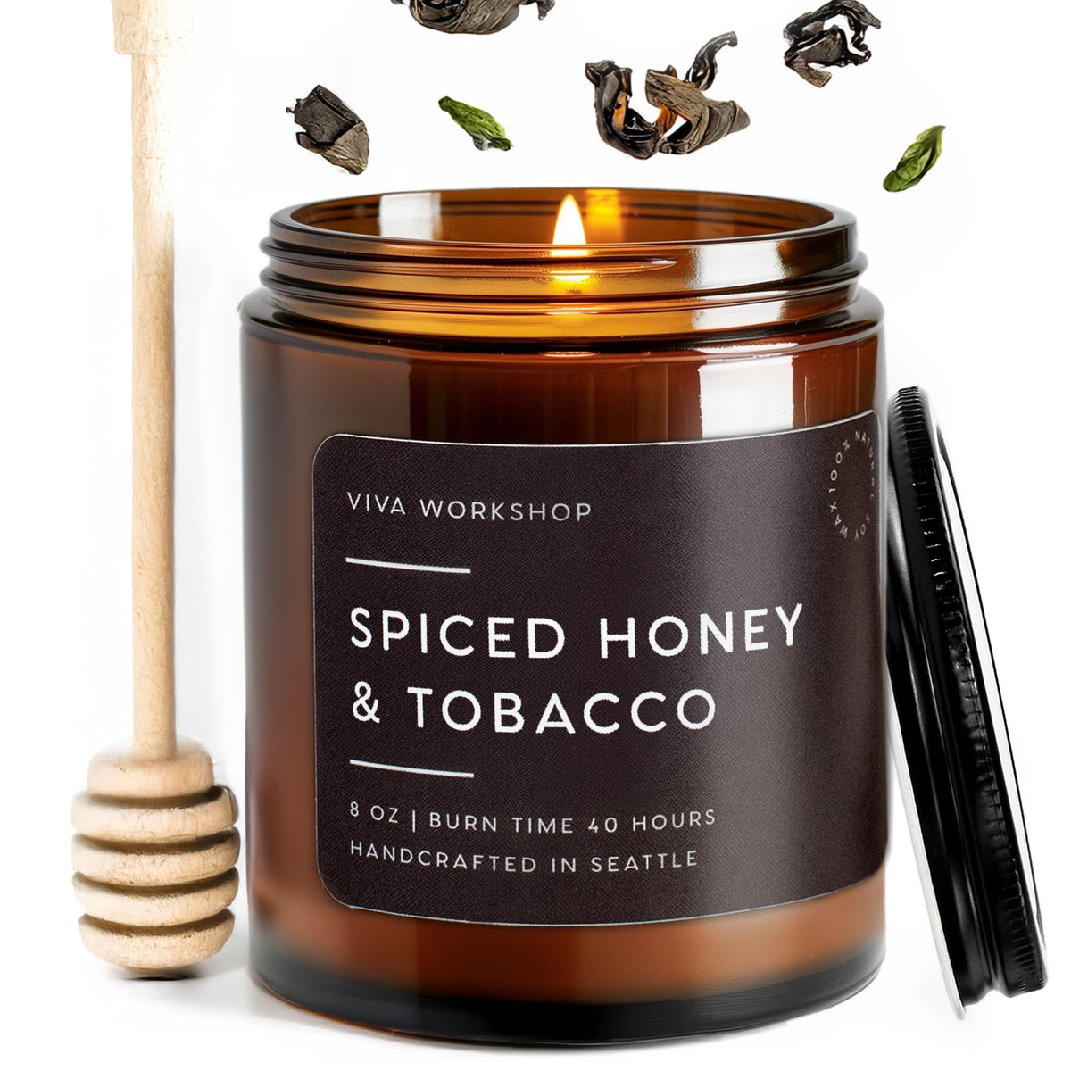 Spiced Honey & Tobacco candle handcrafted in Seattle USA 8 oz
