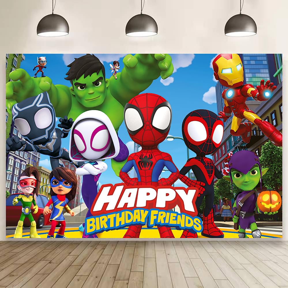 Spider and Friends birthday decorations backdrop banner 59x35.4 inches