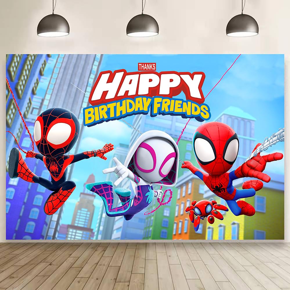 Spider and His Friends birthday decorations backdrop banner 59x35.4 inches