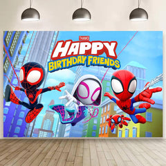 Spider and His Friends birthday decorations backdrop banner 59x35.4 inches