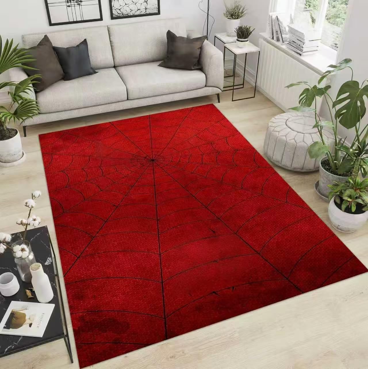 Spider Area Rug 2x3 ft with white eyes red spider web pattern
