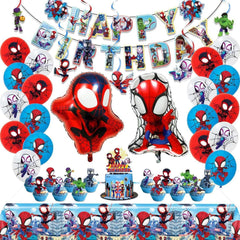 Spider Birthday Decorations 53pcs kit banner and toppers