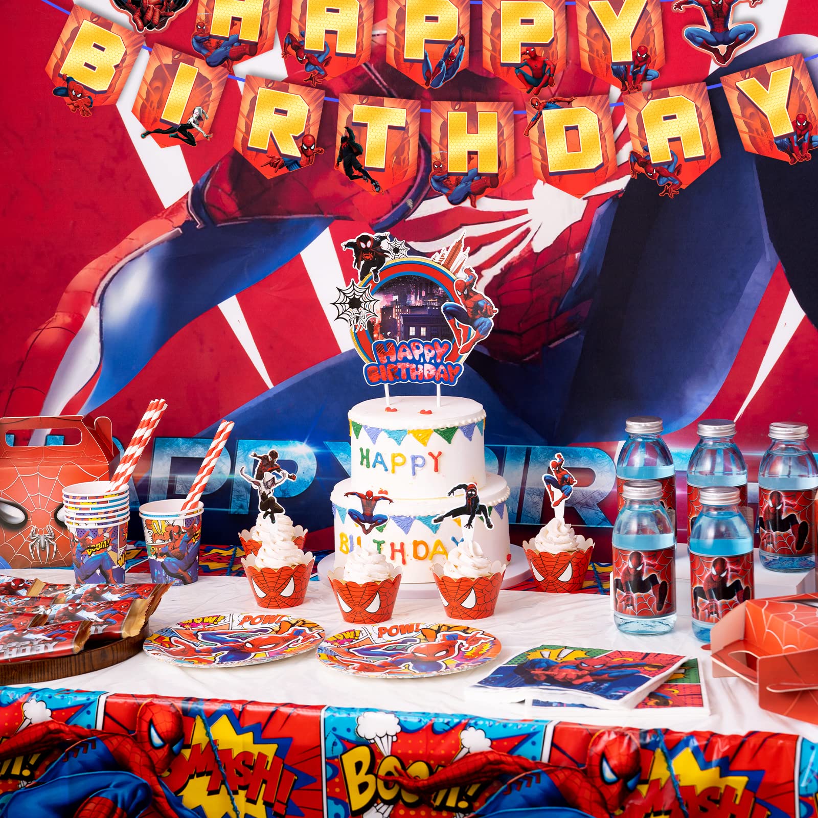 Backdrop included with Spider Birthday Decorations party set