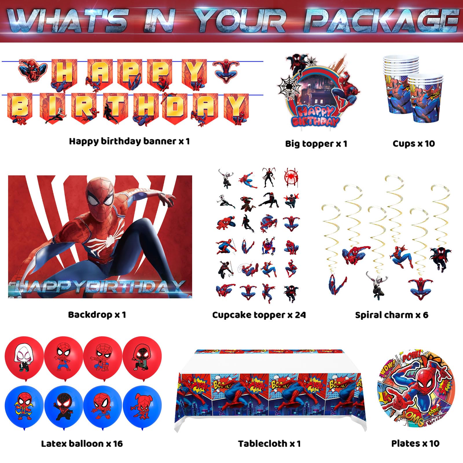 Banner included in Spider Birthday Decorations kit