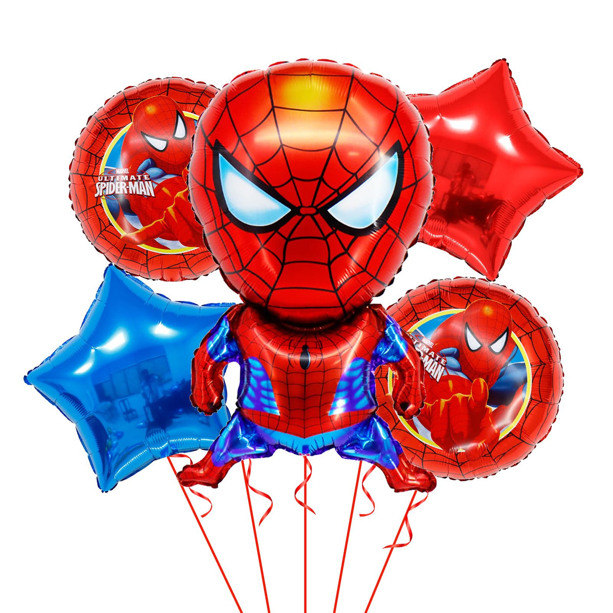 Spider Birthday Party Supplies set image featuring hero themed balloons