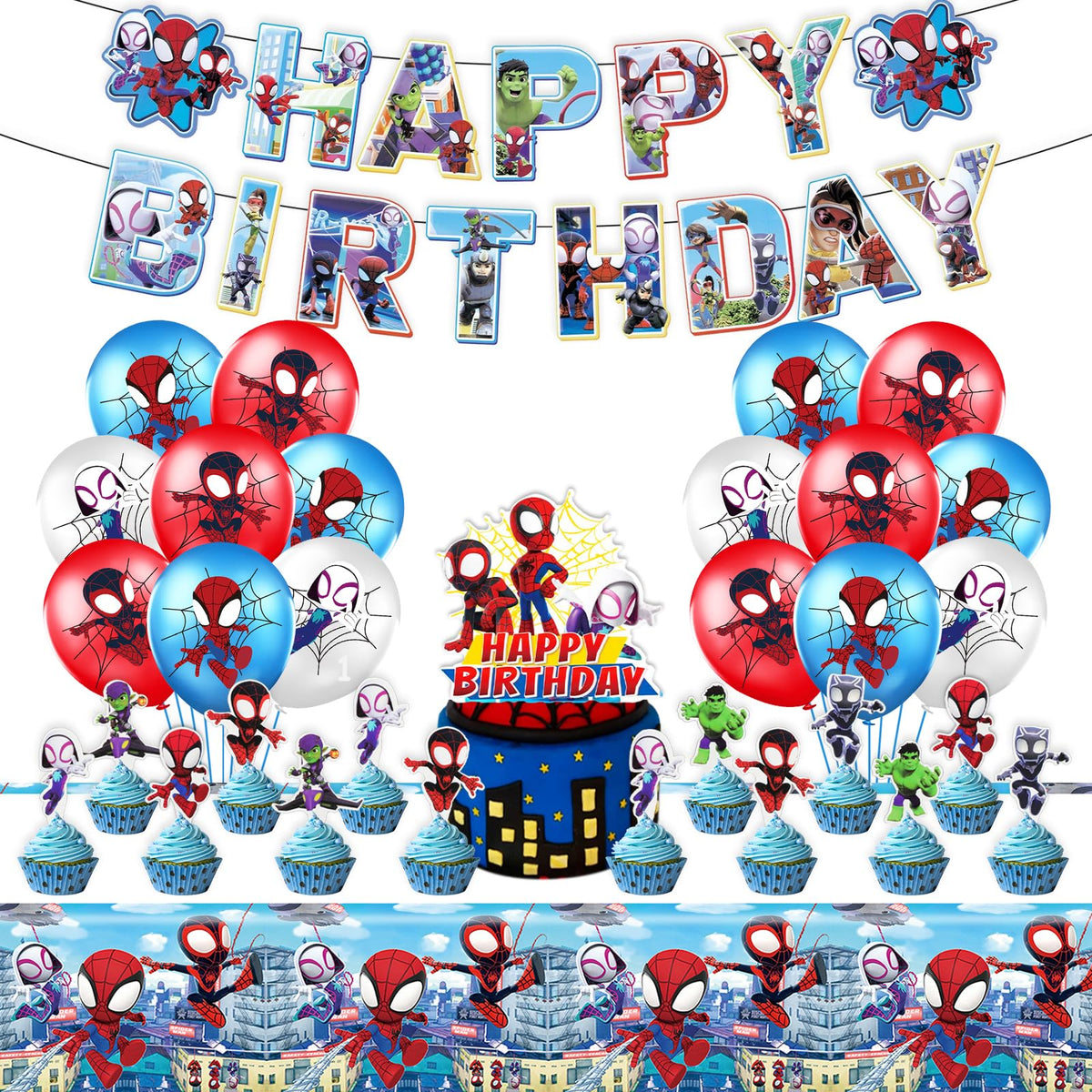 Banner and decor from Spider Birthday Party Supplies