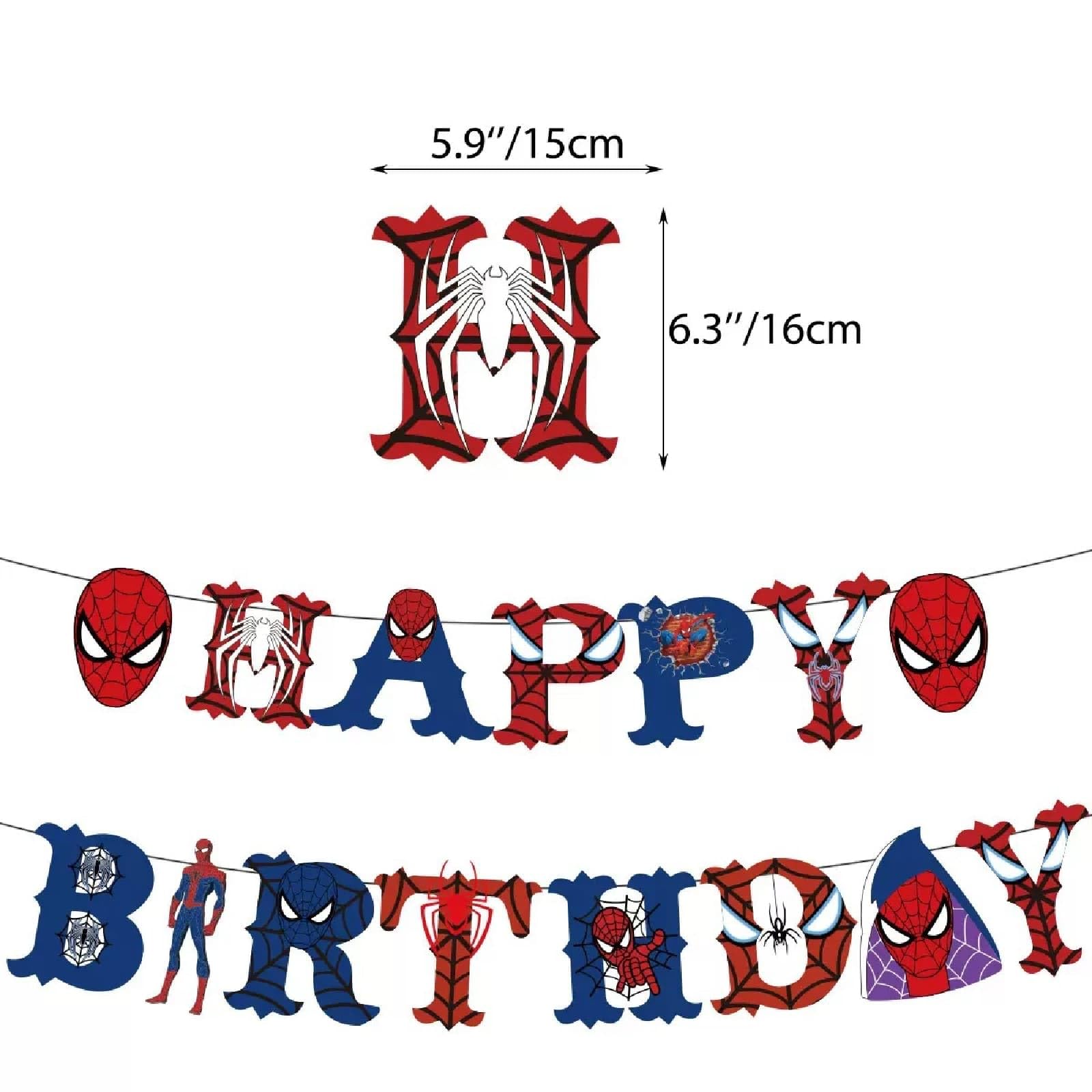 Cake topper included in 52pcs Spider Birthday Decorations Pack