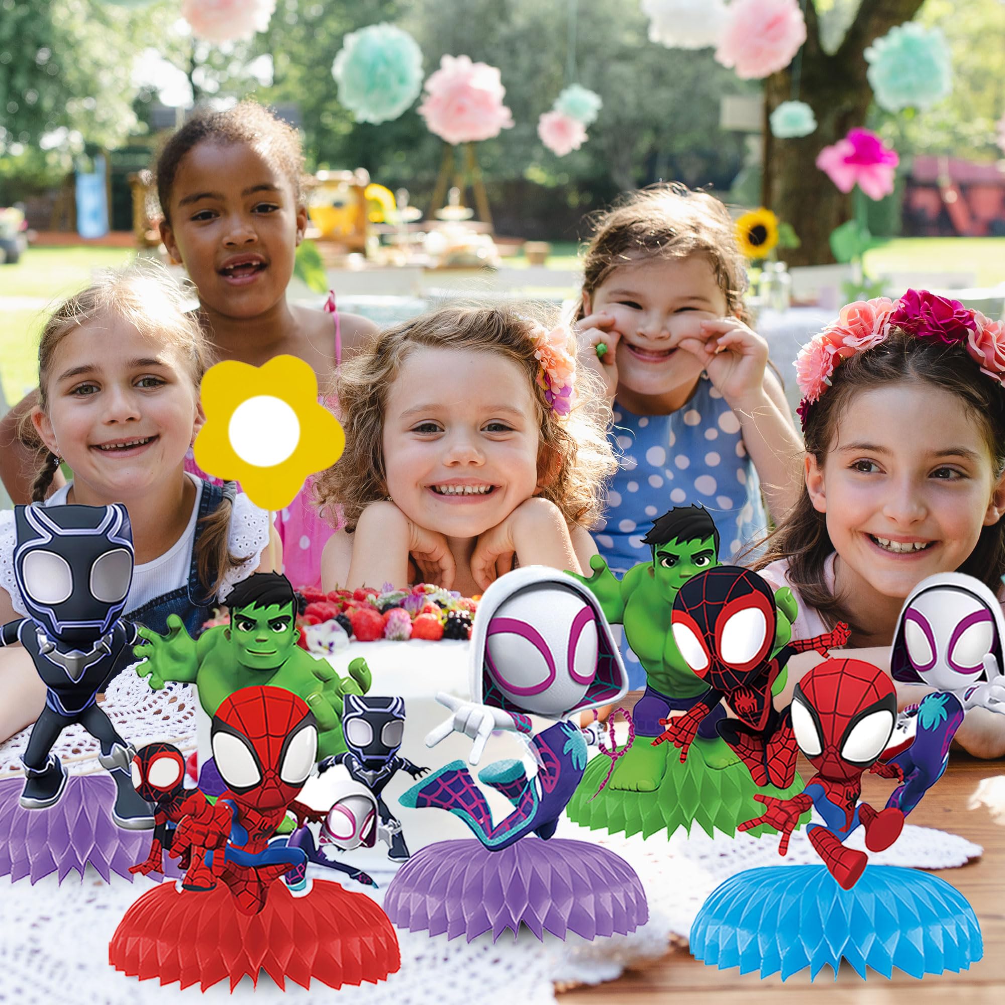 9 piece Spider honeycomb centerpieces packed for event use