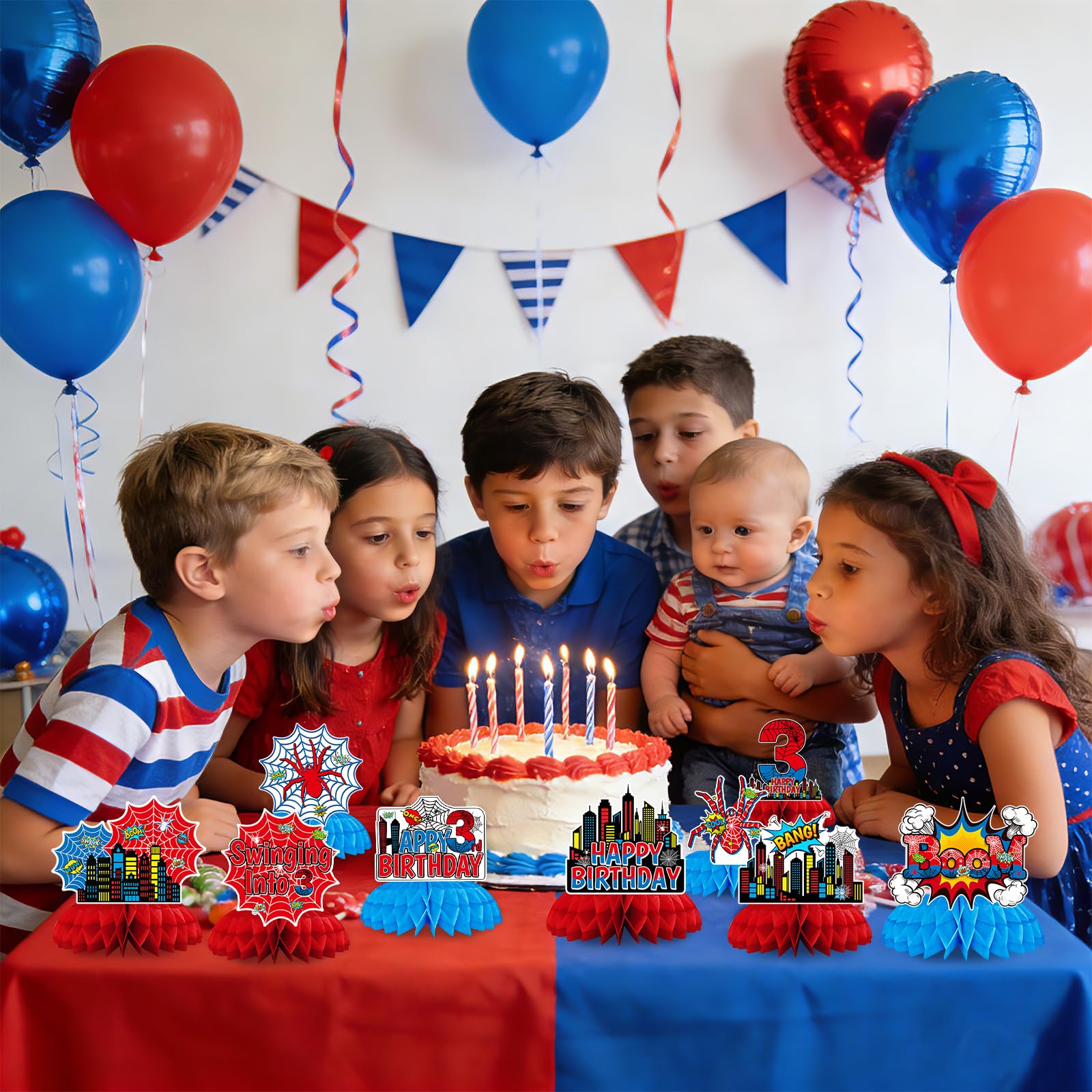 Table toppers or hanging decorations for spider birthday party