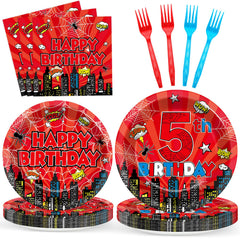 96Pcs spider theme birthday decorations package overview