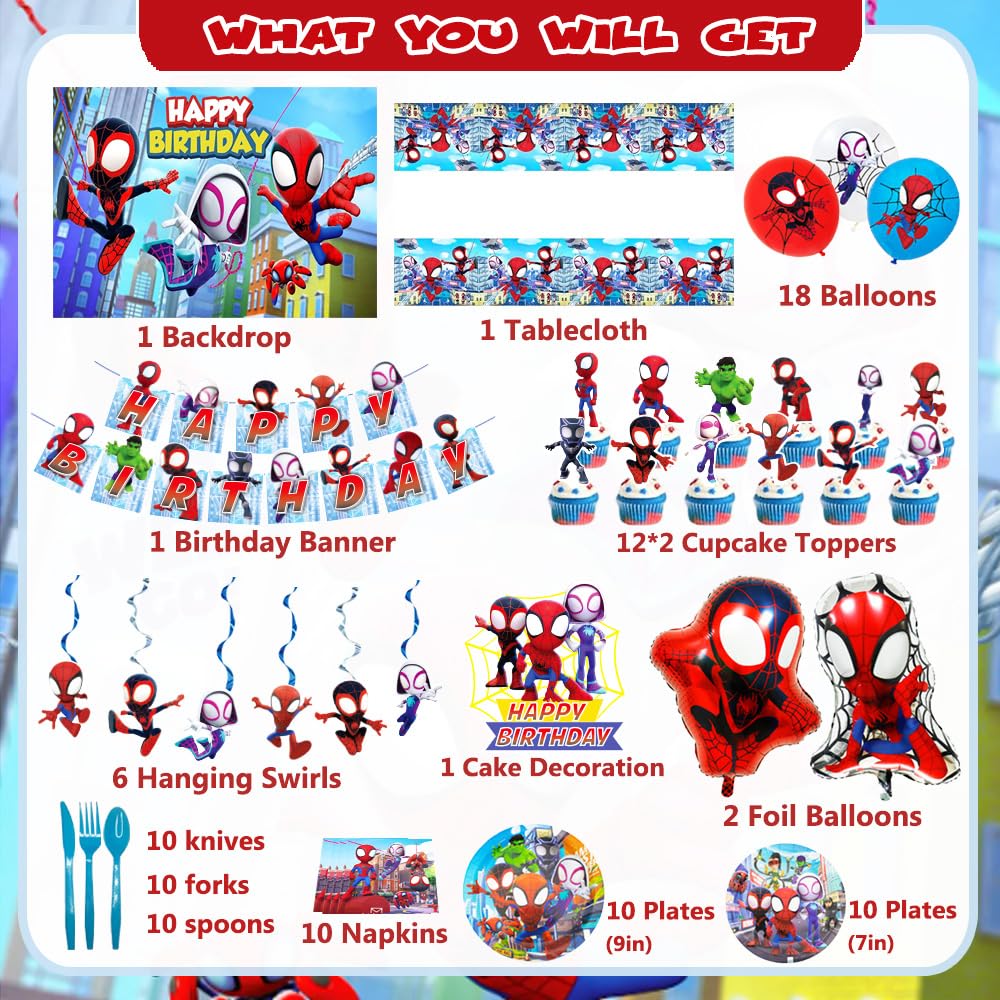 spider theme birthday party decorations tablecloth and hanging swirls