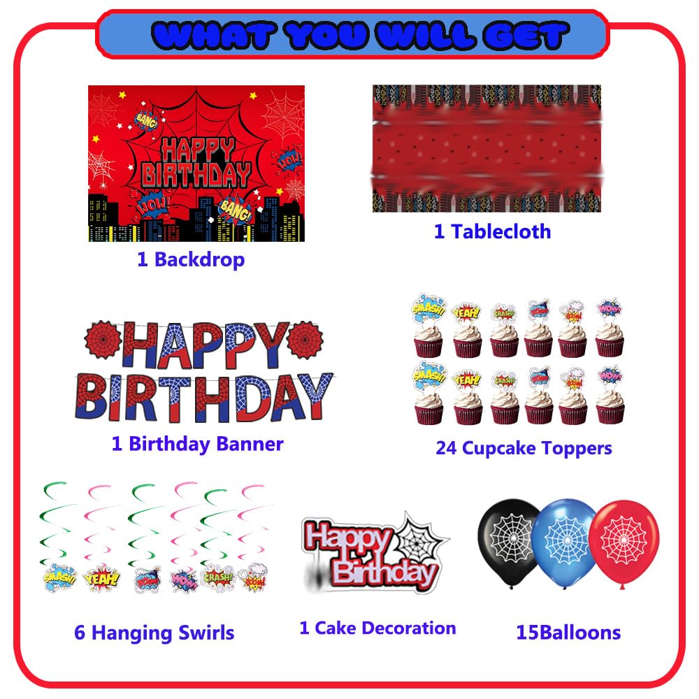 Happy birthday banner and tablecloth from Spider Theme kit