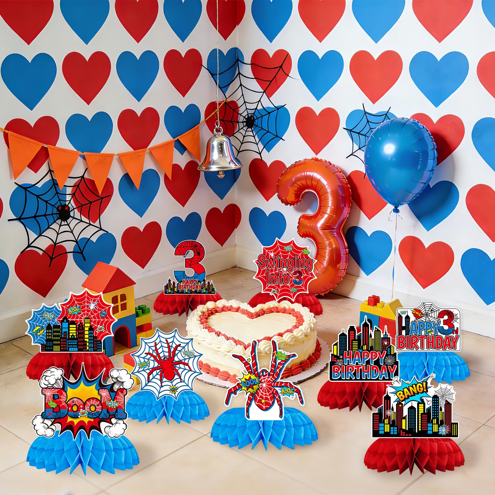 Matches spider party decor such as tablecloths banners backdrops