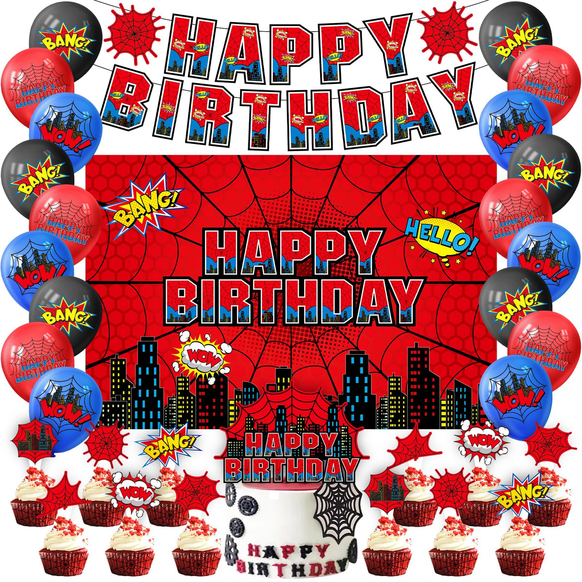 Spider Web Birthday Party banner included in set