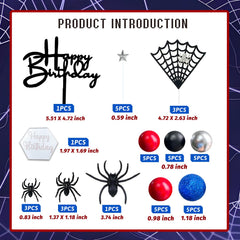 Spider web decorations and silver star toppers included