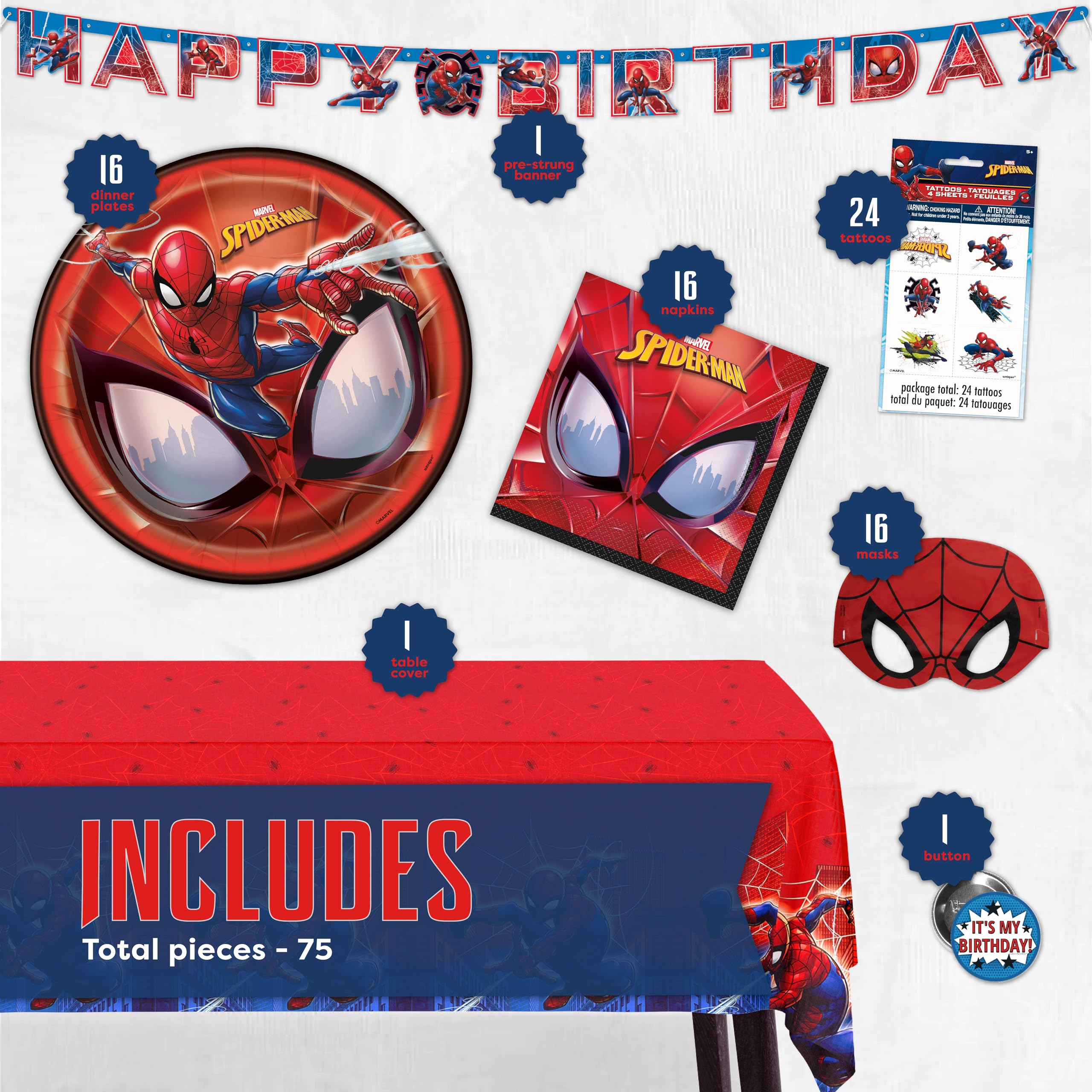 Happy Birthday banner included in Spiderman Birthday Decorations kit