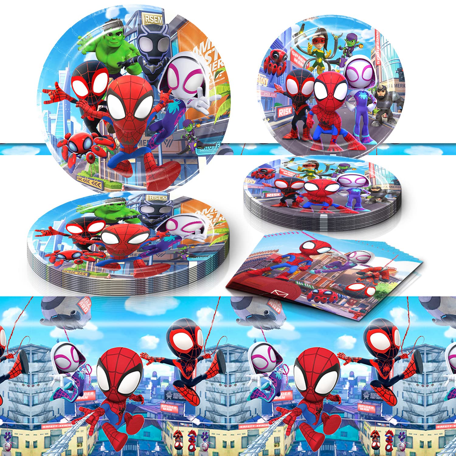 Spidey Birthday Decorations kit plates napkins tablecover