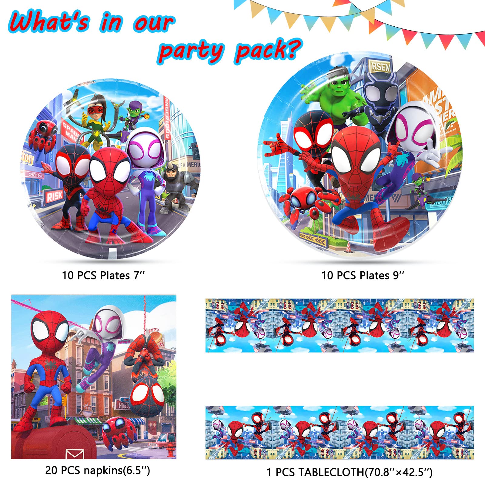Spidey birthday party decor plates napkins tablecover