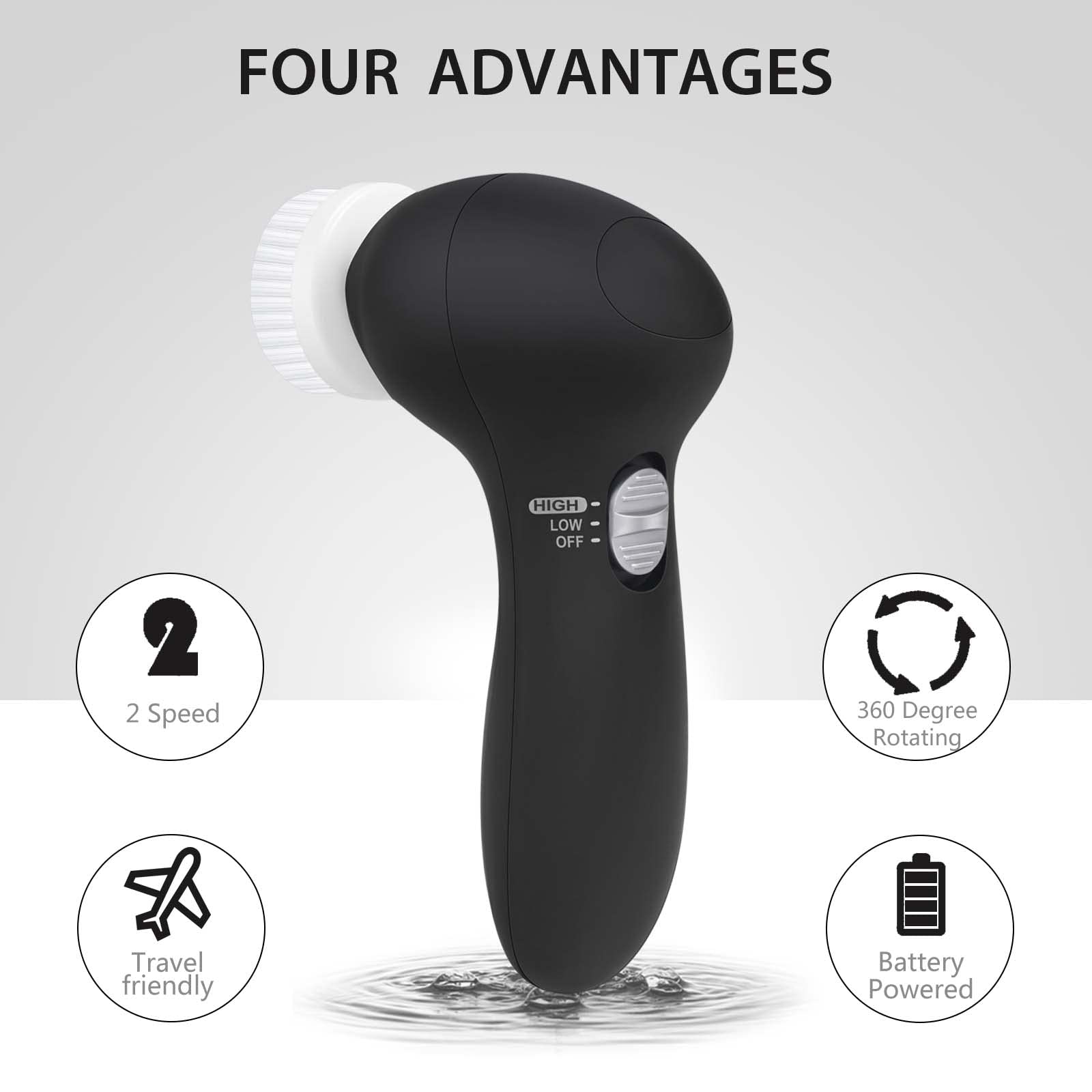 360-degree rotating facial brush for deep cleansing