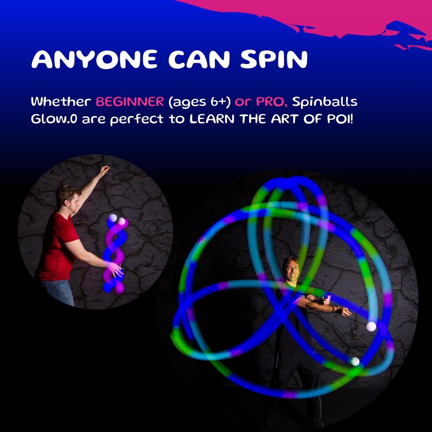 Glow.0 LED Poi adjustable leashes 12-24 inches