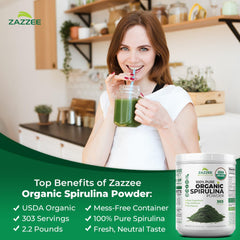 Non-irradiated organic spirulina powder free of additives