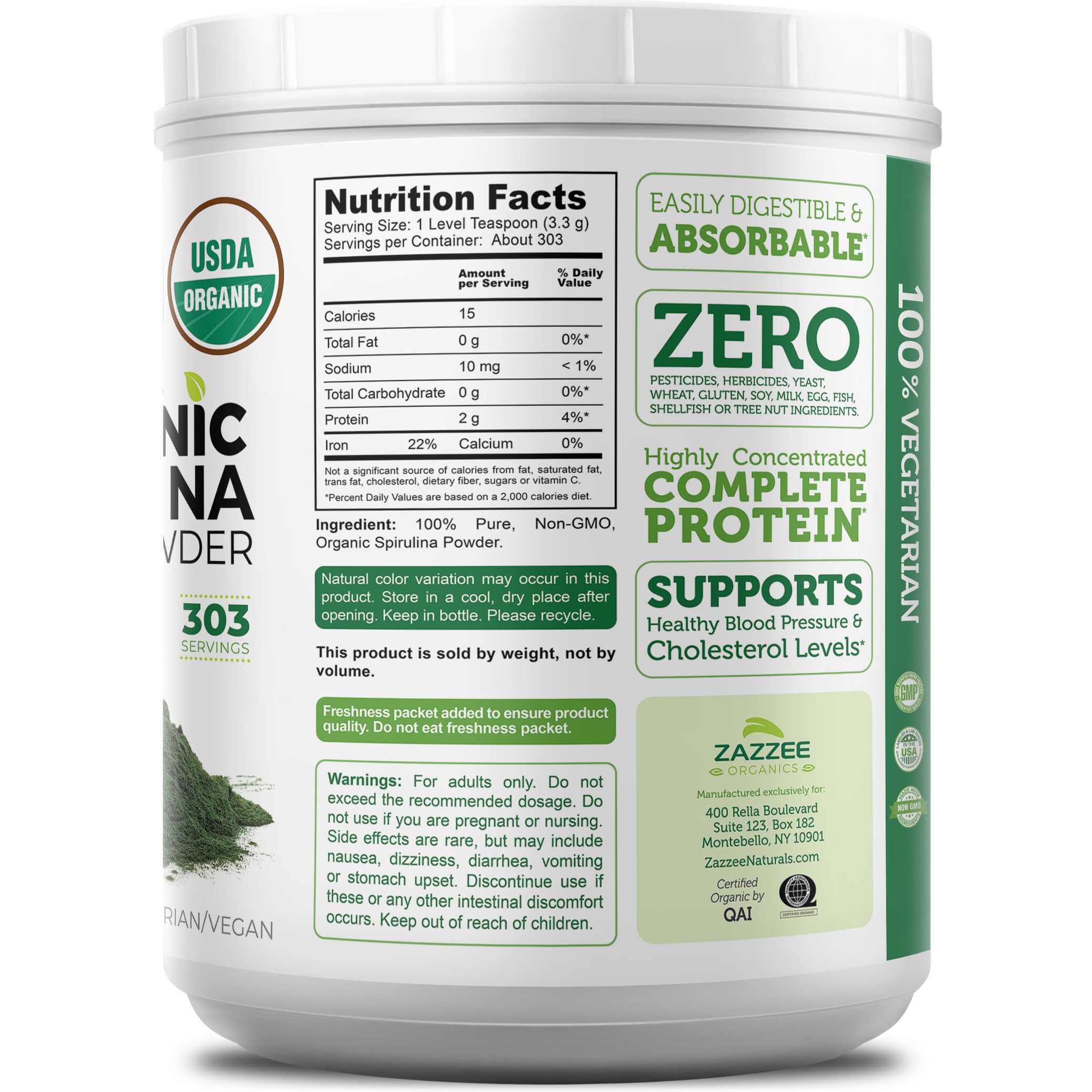 Wide top opening for easy scooping spirulina
