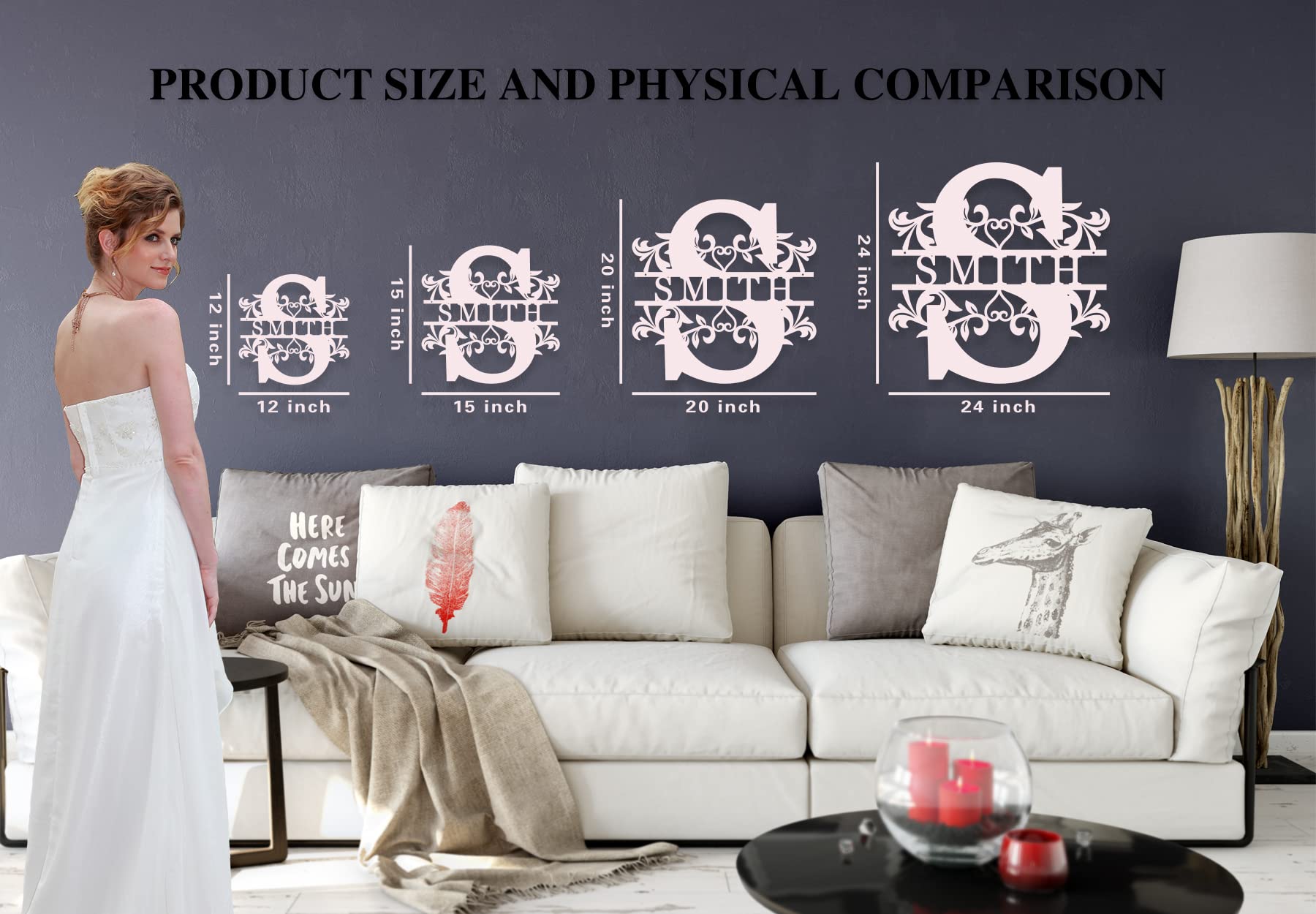 Split letter monogram sign for indoor outdoor use