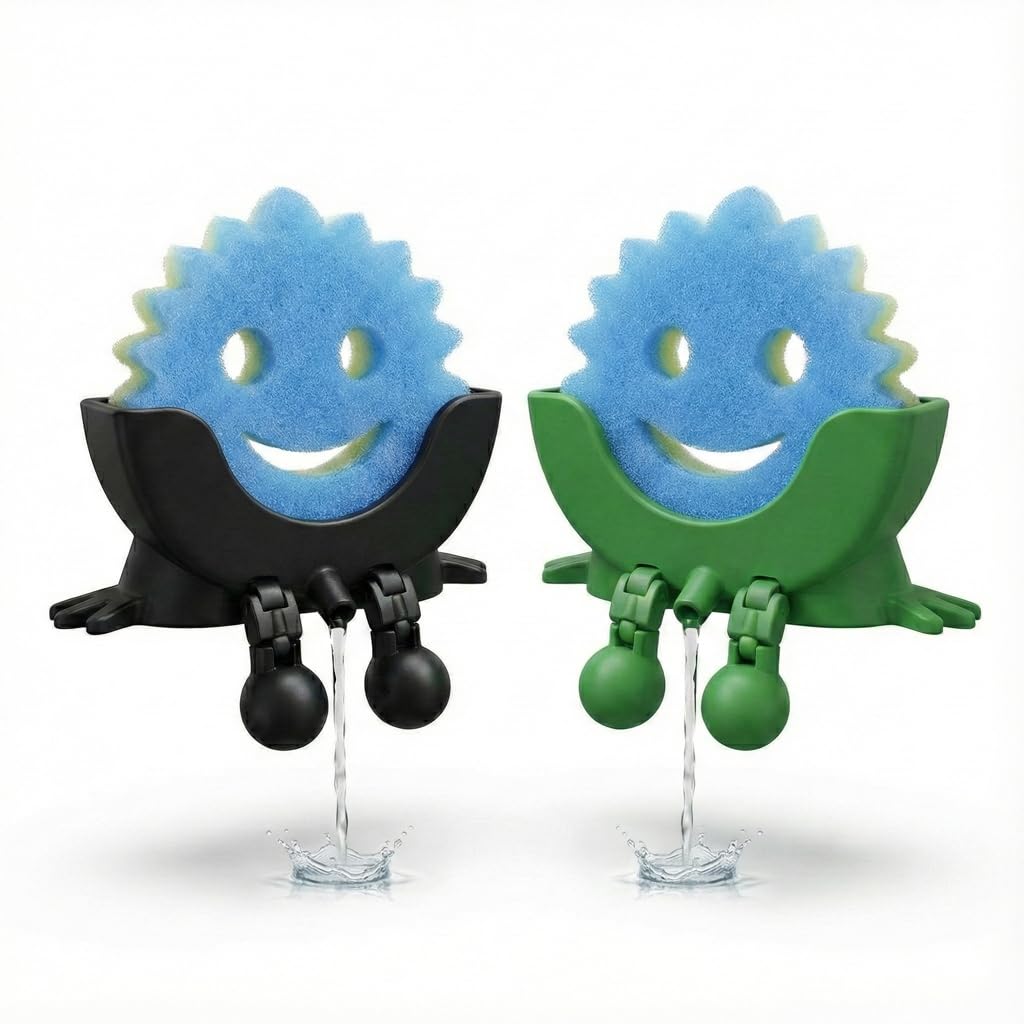 two-pack sponge holder with drainage in black and green