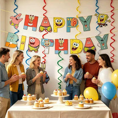 Kitty style SpongeBob themed birthday banner display