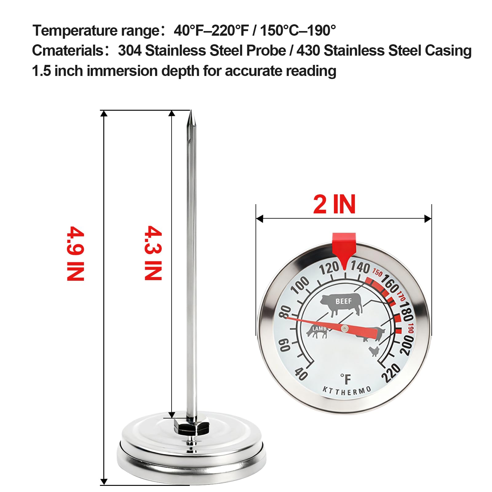 Battery-free oven and grill safe thermometer