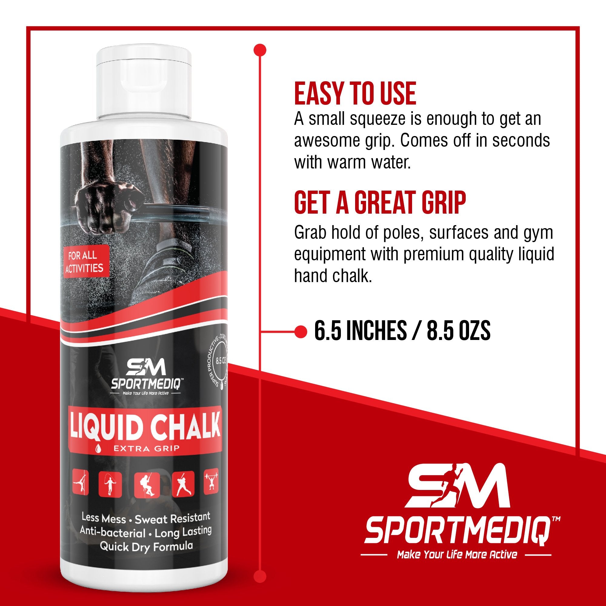 Liquid chalk for weightlifting grip on gym surfaces
