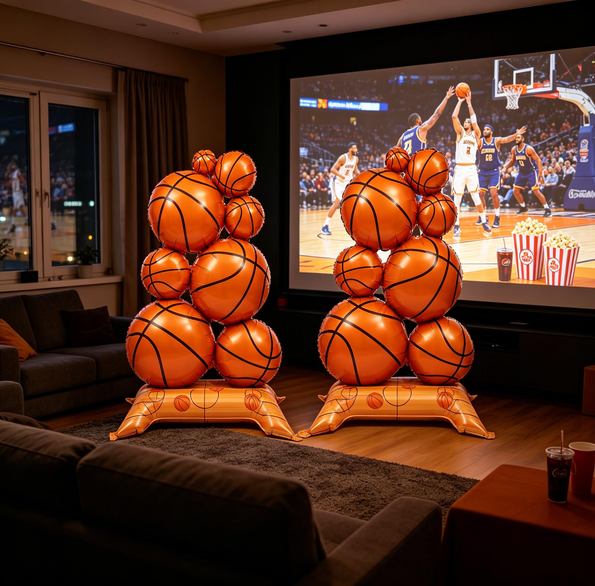 Basketball balloons used as photo props at a party