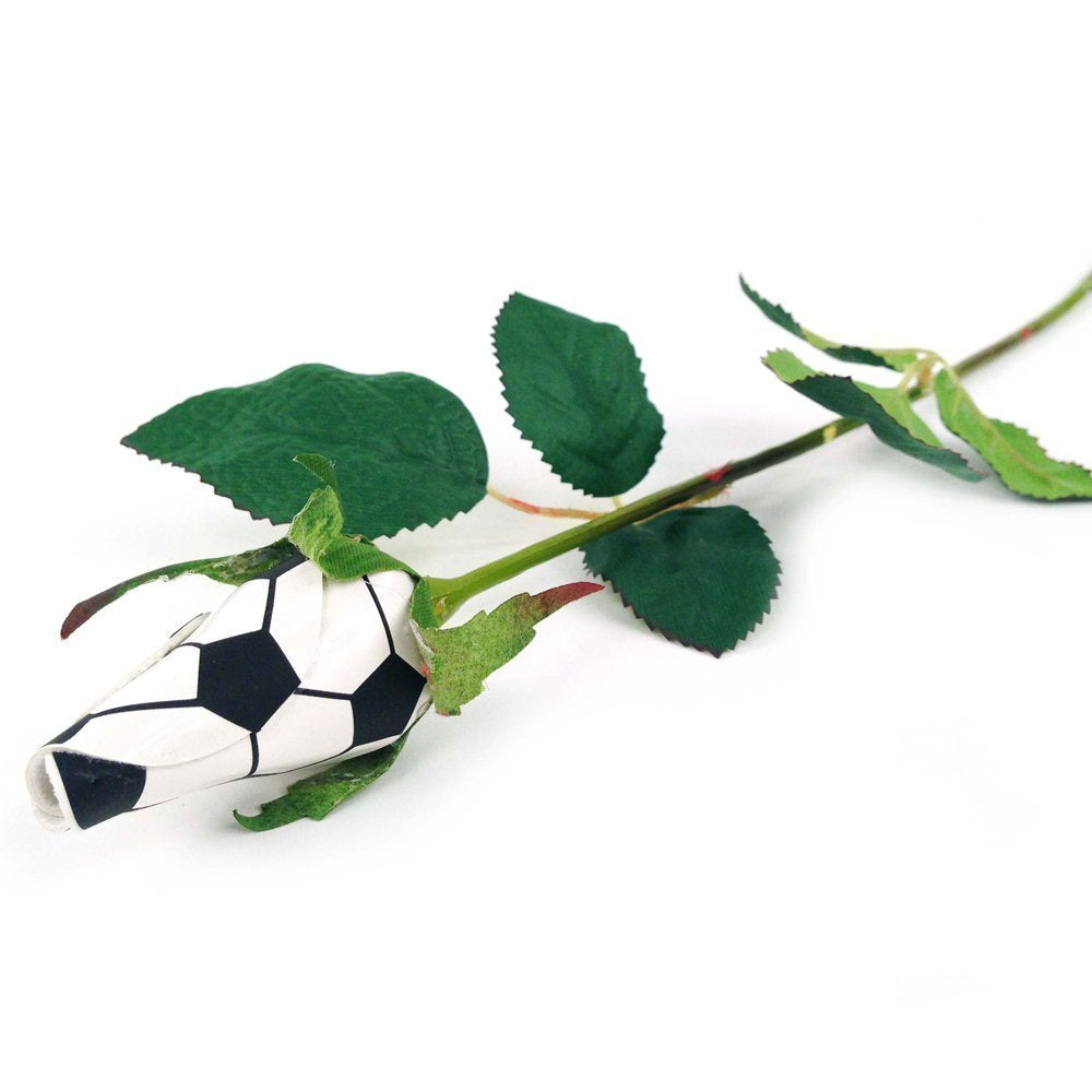 Soccer Rosebud approximately 2 inches by 1 3/8 inches