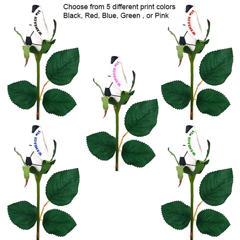 Two-line message can be printed on one petal of the soccer rose