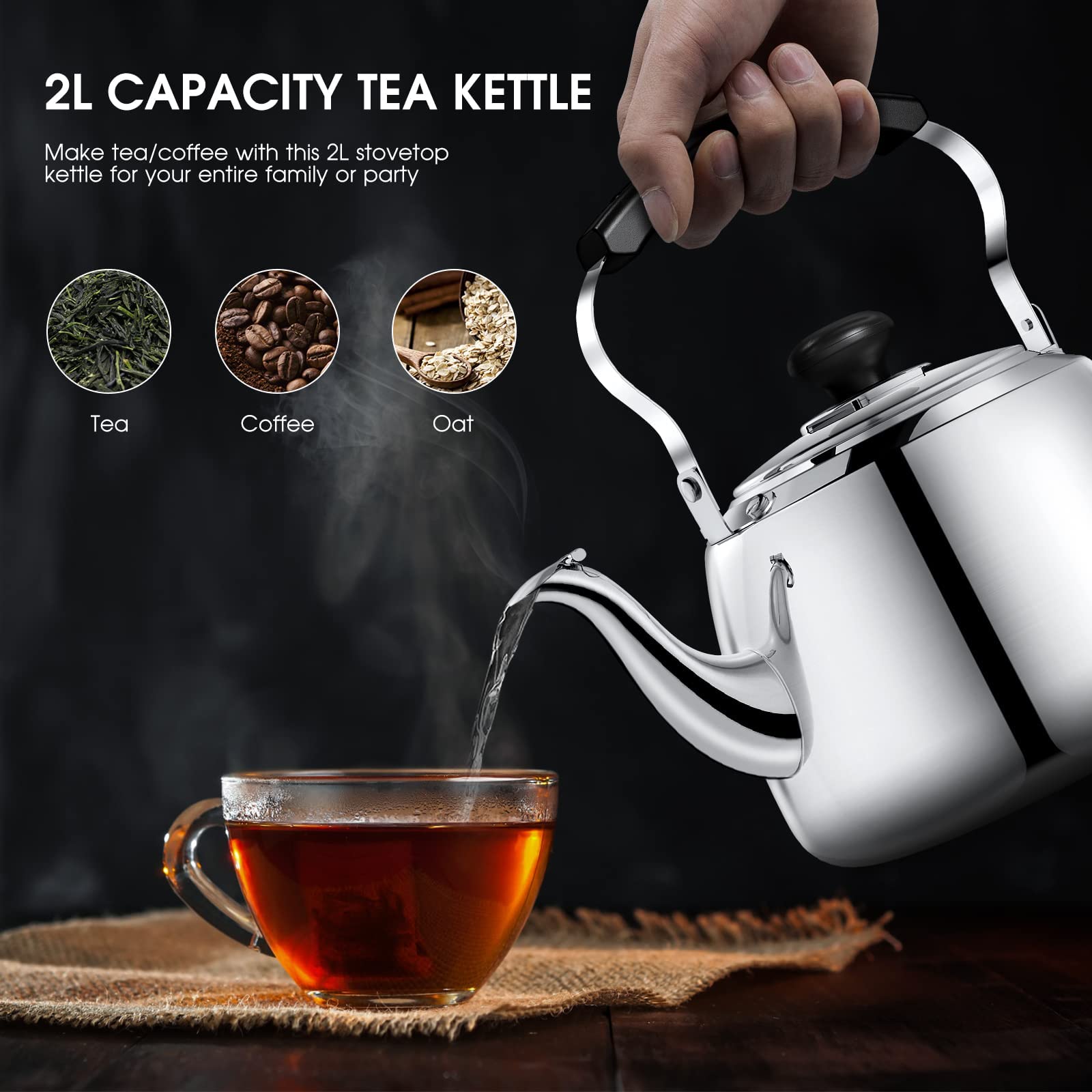 Kettle with spout lid for safe pouring on stove