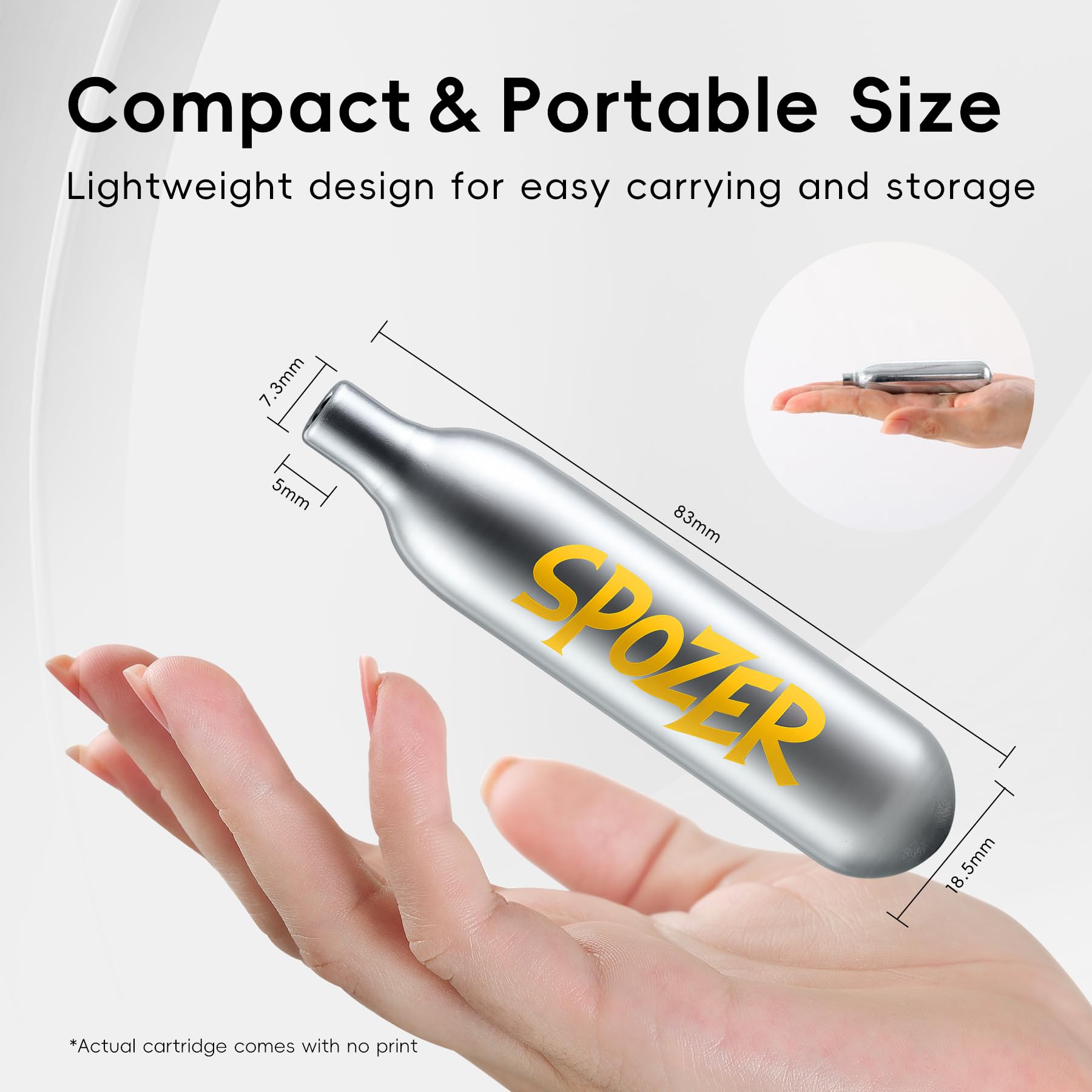 Spozer CO2 cartridges leak-resistant seal maintains pressure