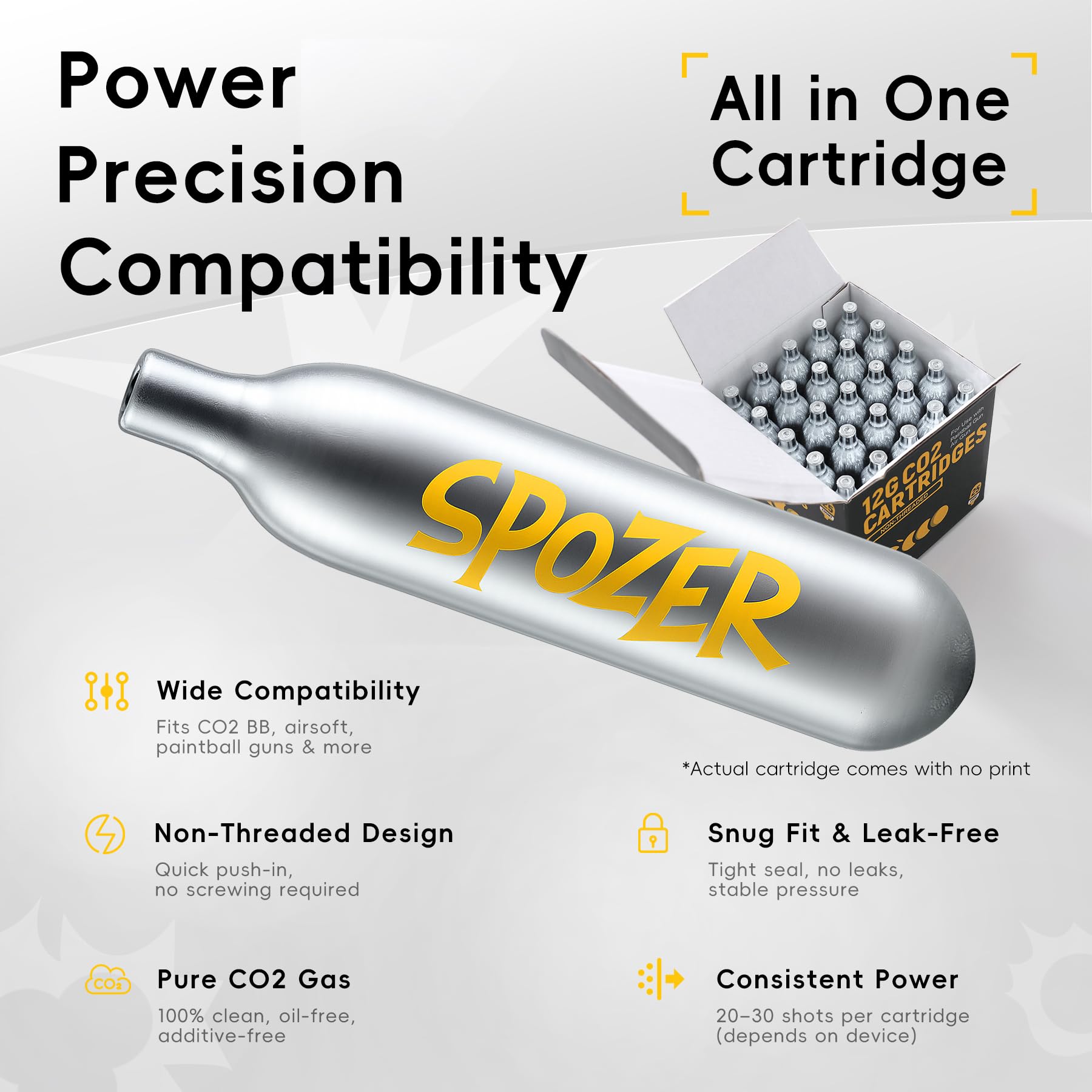 Spozer 12g CO2 cartridges non-threaded for airsoft