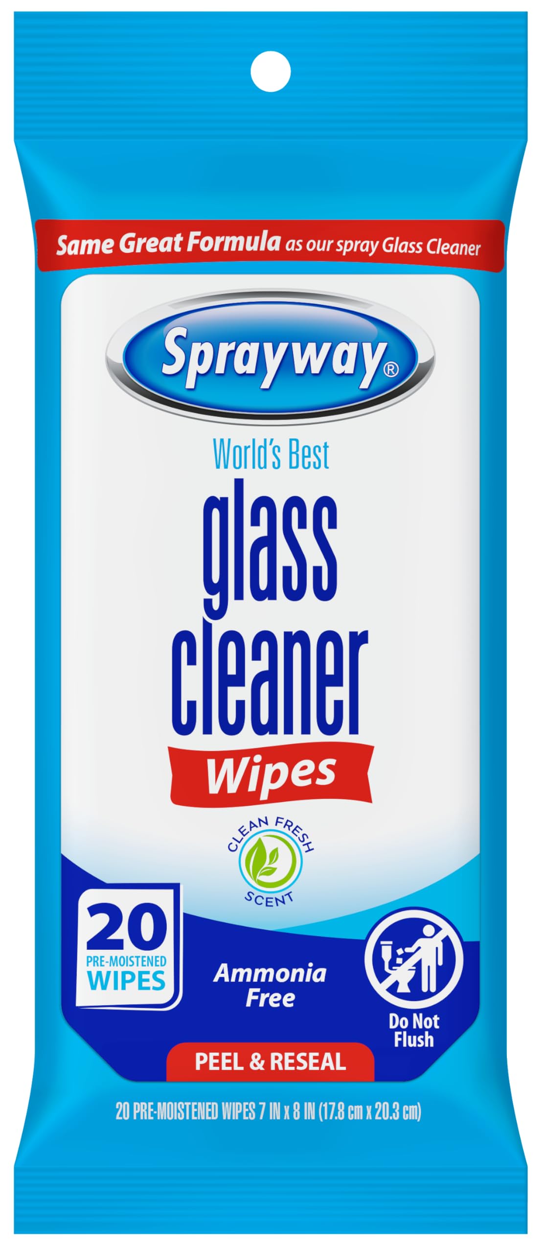 Close up of Sprayway Glass Cleaner Wipes label 20ct