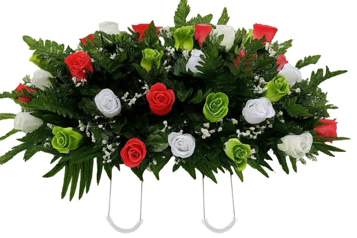 Spring Cemetery Flowers for Headstone and Grave Decoration Saddle pink green white rose mix