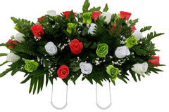 Spring Cemetery Flowers for Headstone and Grave Decoration Saddle pink green white rose mix