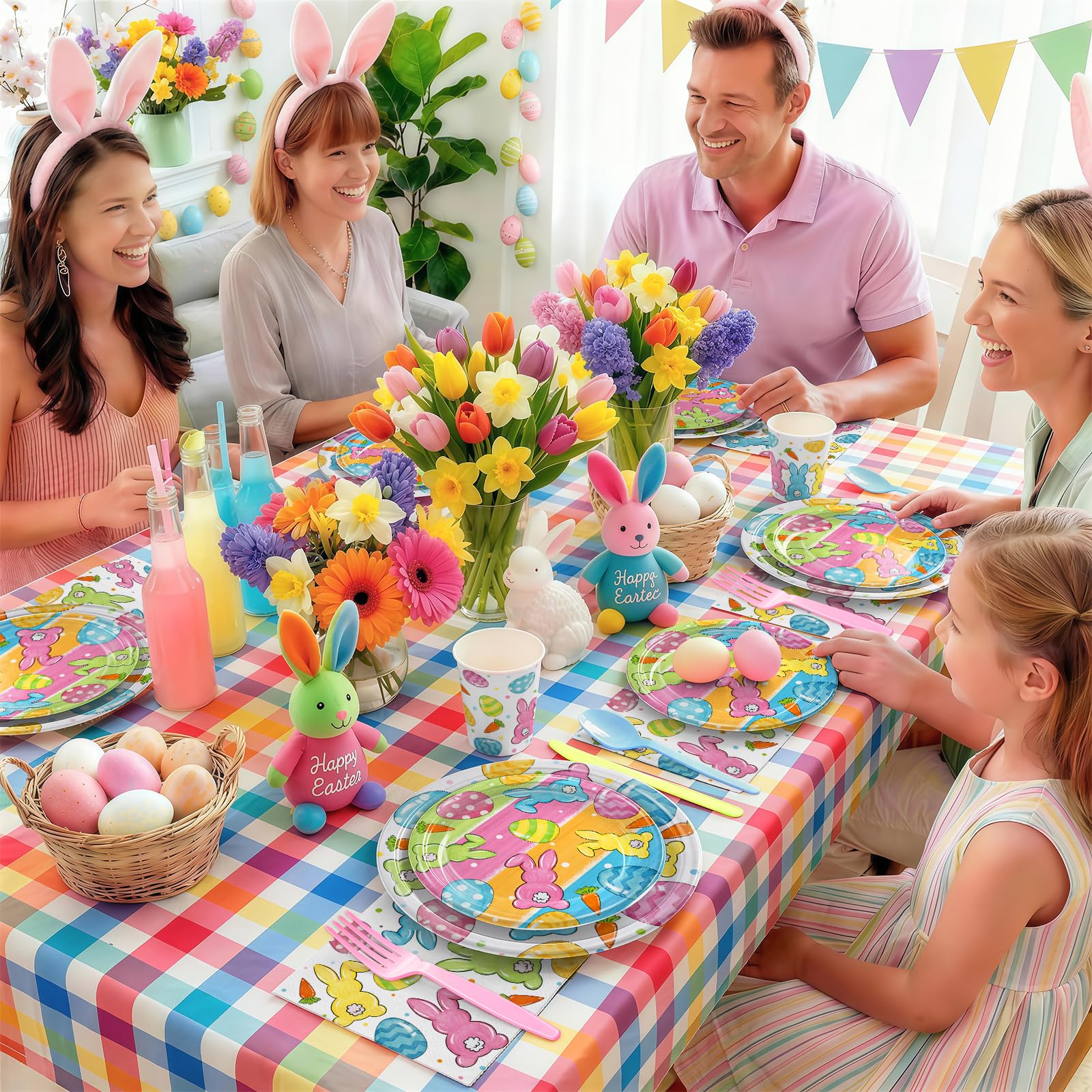 Easter party tableware set for eggs hunts and brunch serves 24