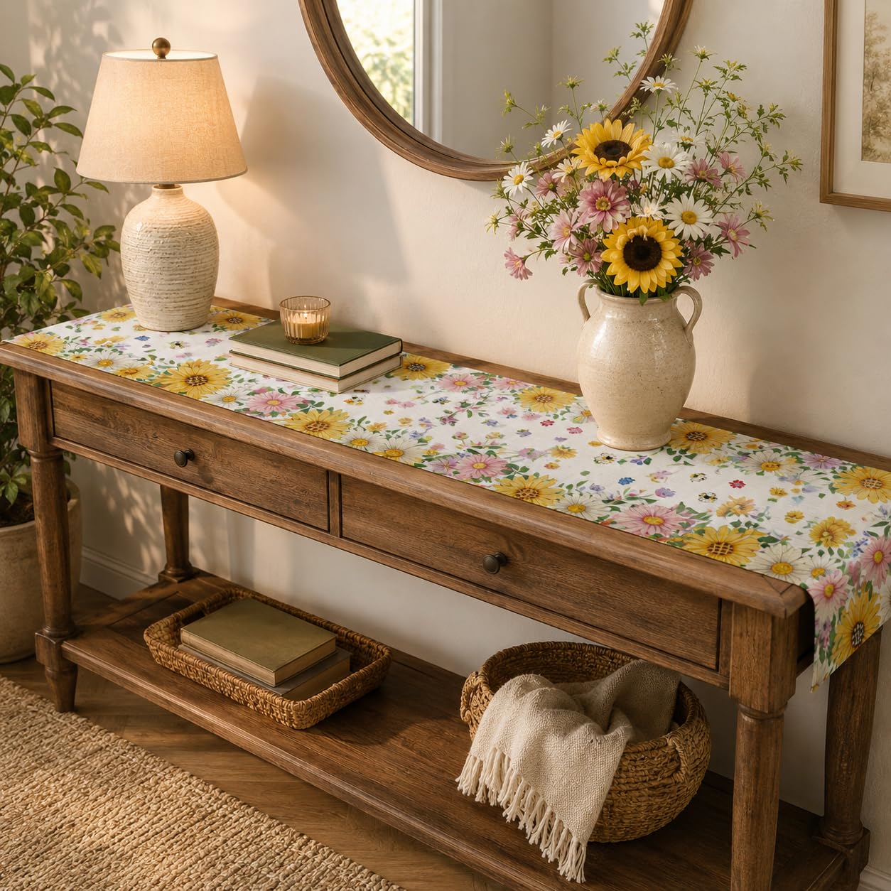 Table runner lies flat without curling edges